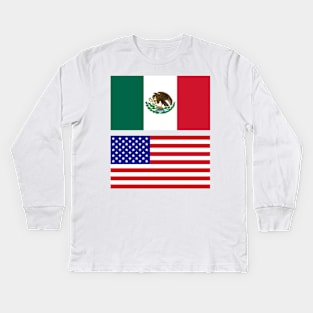 American and Mexican Flag Kids Long Sleeve T-Shirt